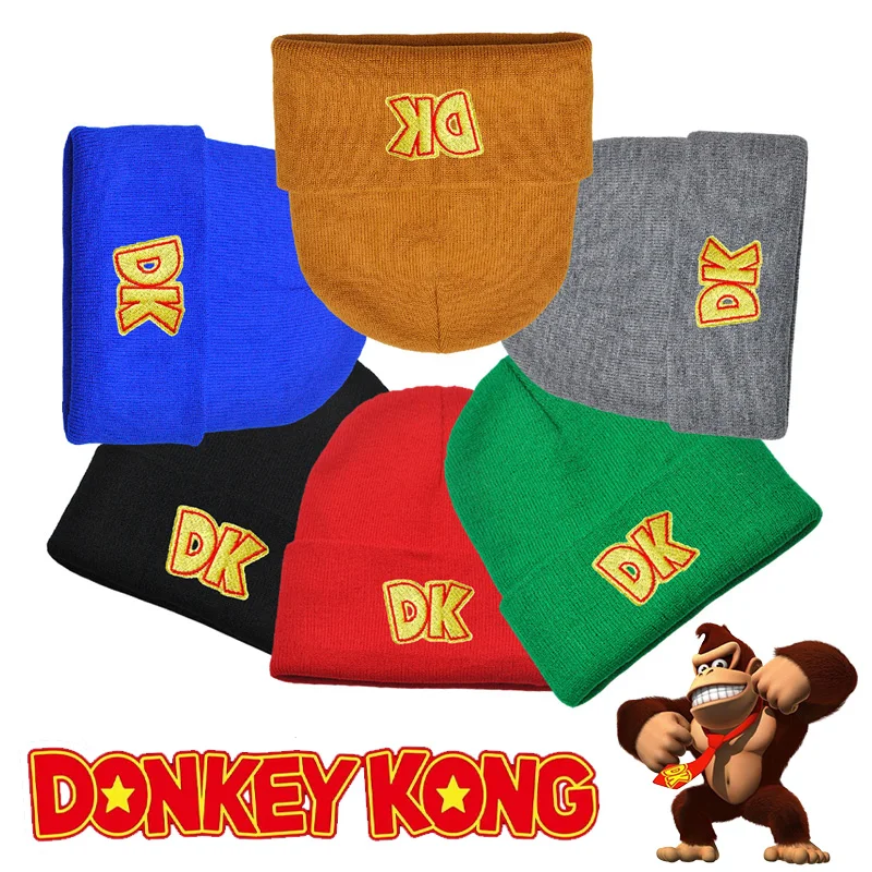 

Super Mario Donkey Kong Anime Knitting Beanies Hat Men Women Solid Color Cap Cute Casual Warm Hats Fashion Versatile Unisex Caps