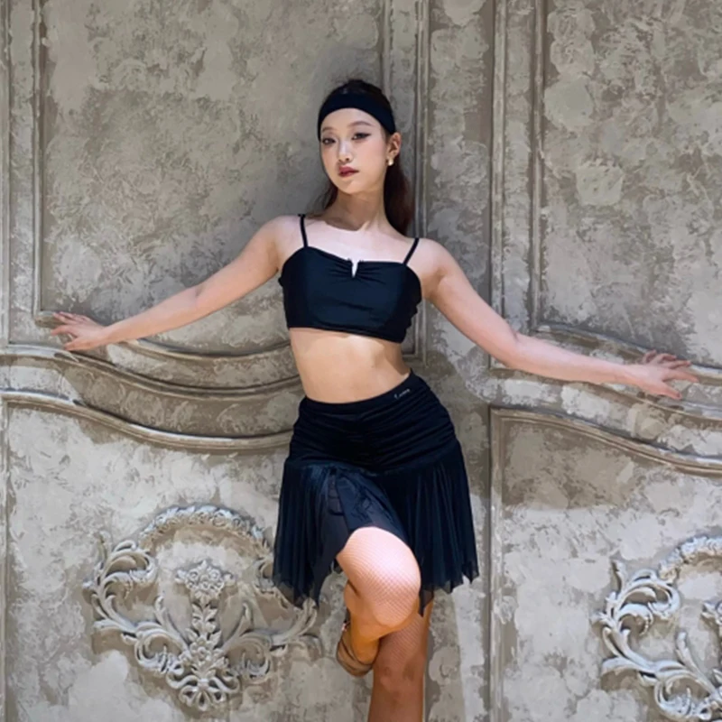 Latin Dance Practice Clothing Women Short Tops Black Skirt Sexy Rumba Samba Dance Clothes Club Jive Salsa Dance Wear DNV24733