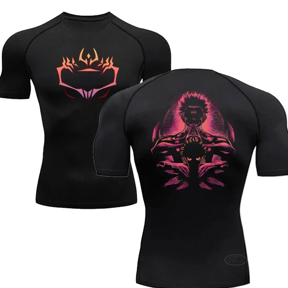 Demon Slayer Print Compression Shirts for Men Gym Workout Fitness Undershirts Short Sleeve Quick Dry Athletic Tees T-Shirt Tops