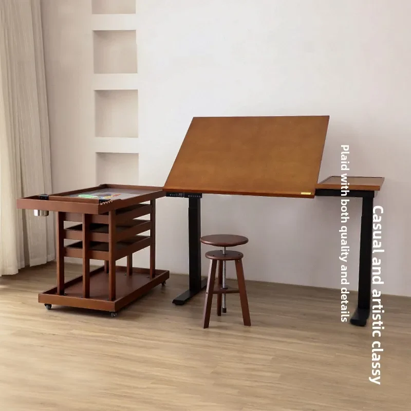 Electric lifting painting table solid wood art table