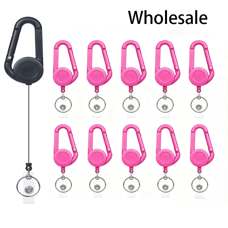 10PCS Carabiner Retractable Badge Reel Pink ID Holder Nurse Key Pull Gym Bag Charm Bulk Wholesale Medical Office ID Sport Set