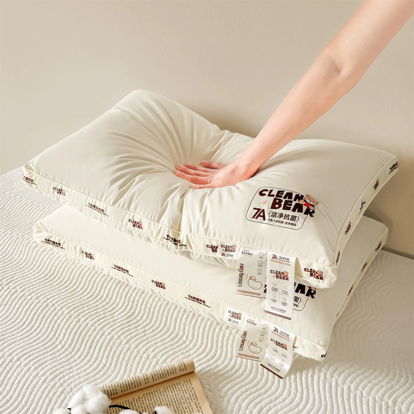 

Bear Cotton down Pillow Core Ne Support Pillow ex Home Student Dormi Adult Anti-Mite Re Improve Sp