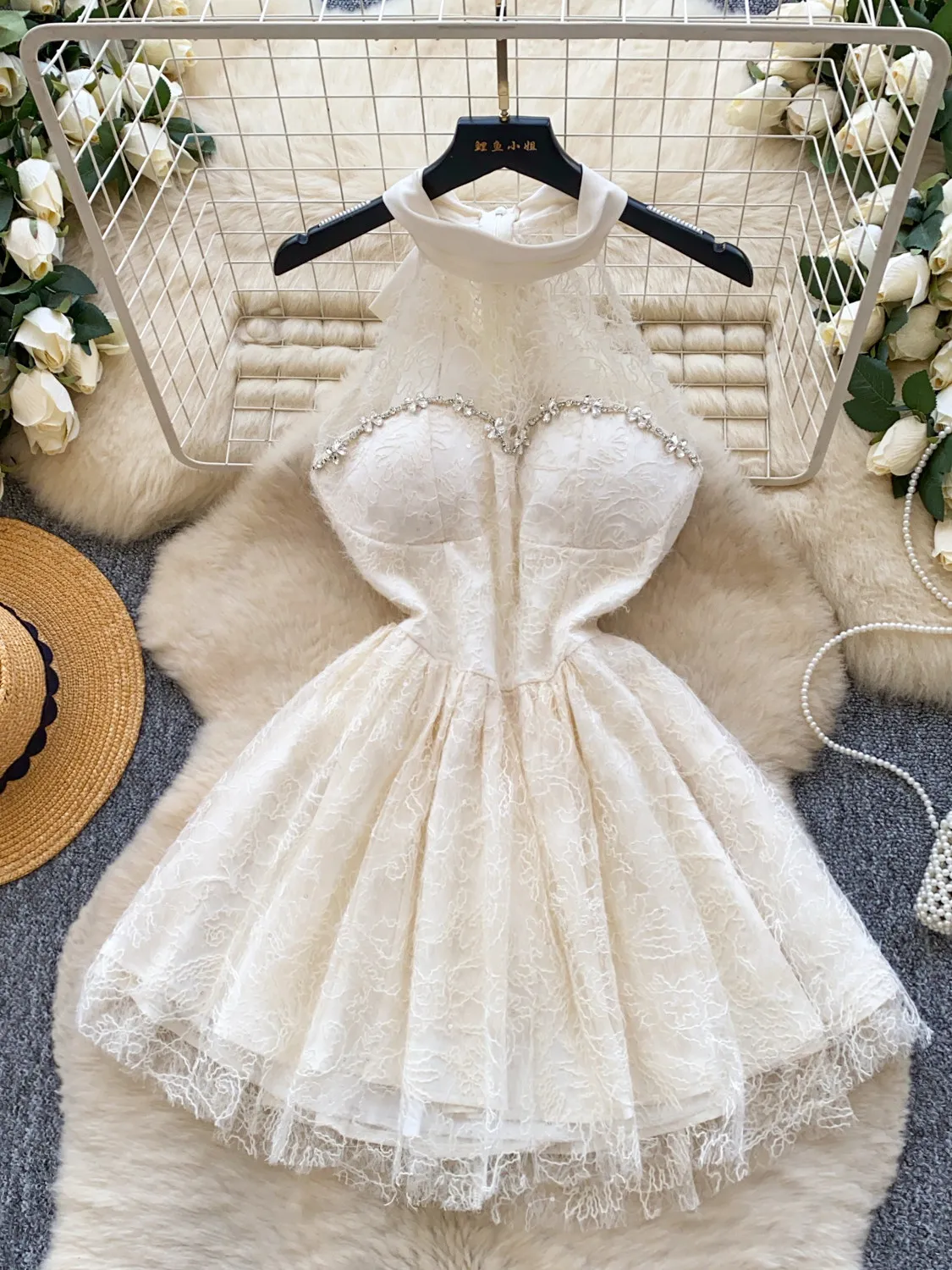 

Женское абрикосовое мини-платье Y2K класса люкс для вечеринок, винтажное элегантное кружевное платье А-силуэта для женщин, цельное летнее платье