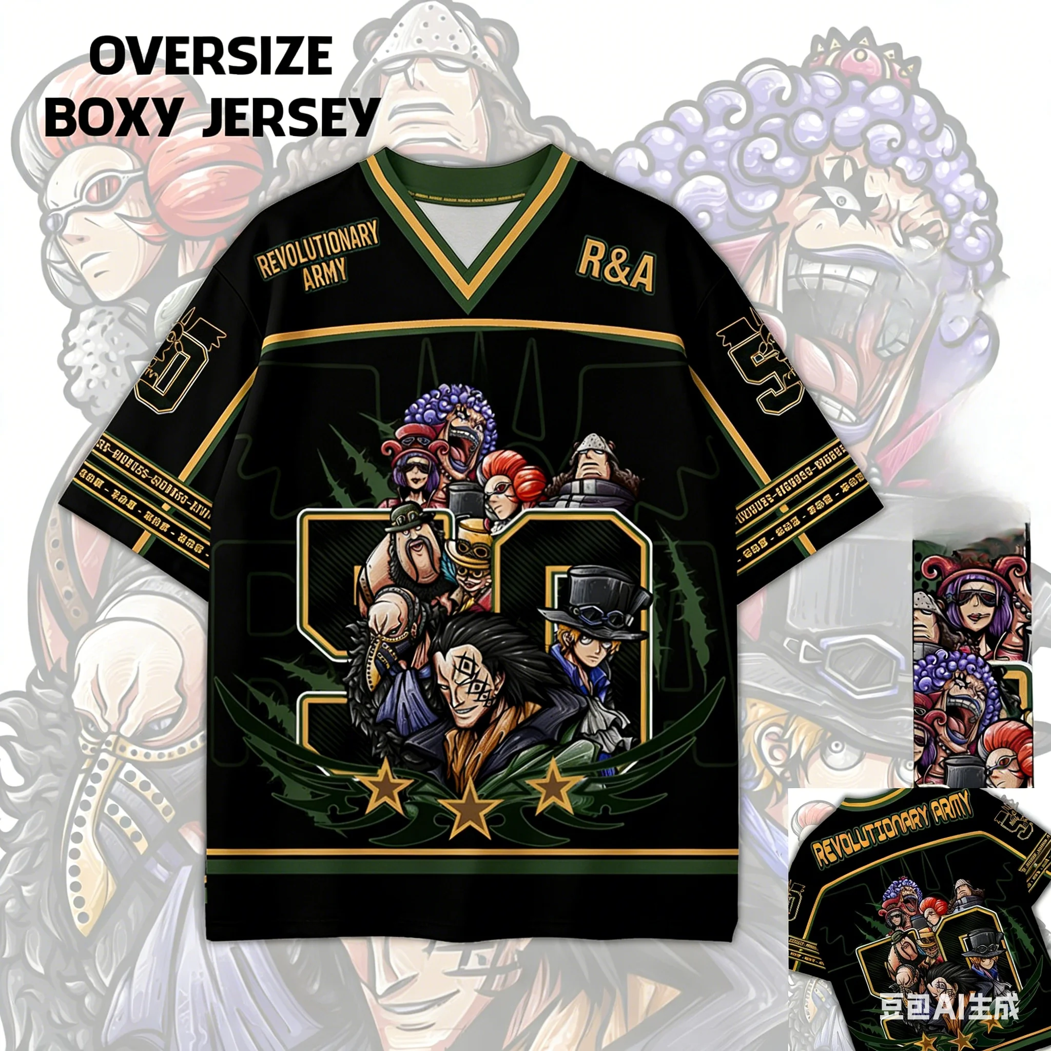 One Piece Revolutionary Army Anime Y2k Koreanisches Baseball-Hockey-T-Shirt 50 Jersey Fashion Streetwear Anime Daily Unisex Tops Tees