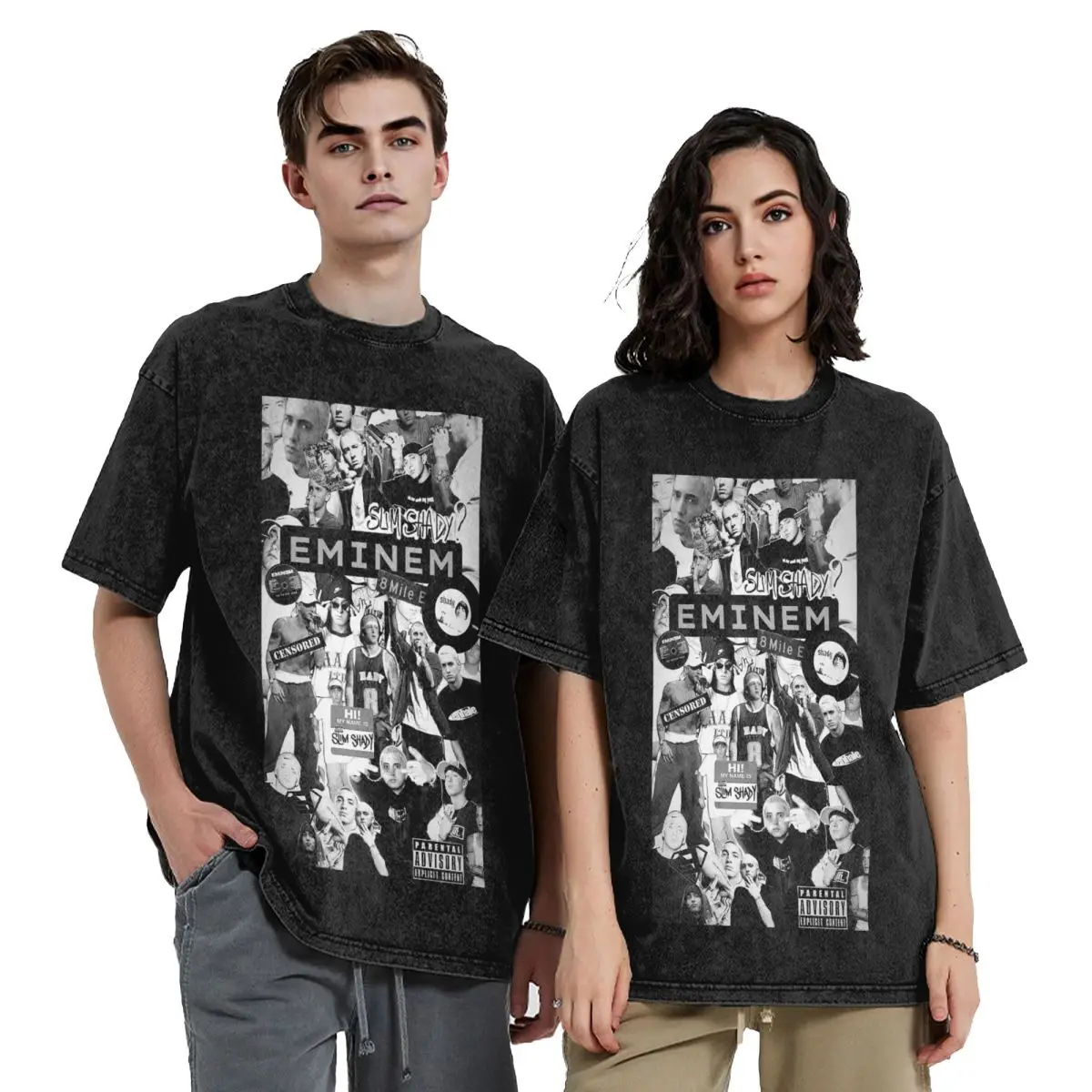 

Eminem Hip Hop Short Sleeve T-Shirts Washed Tops Tees Streetwear T Shirt Harajuku for Men Women