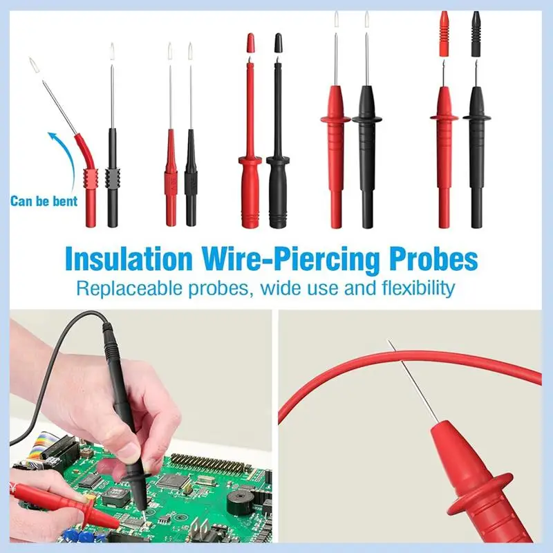 

25 PCS Multimeter Test Leads Kit, As Shown Plastic With Replaceable Alligator Clips,Wire Piercing Probes, Alligator Clips