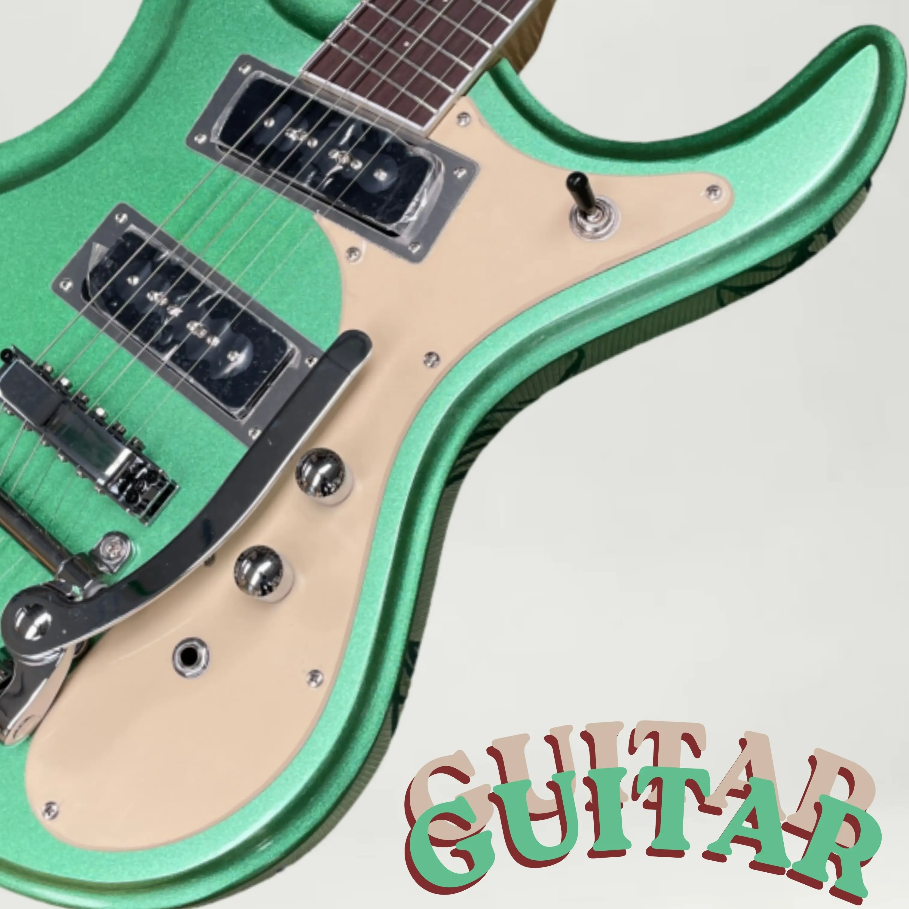 Retro Shape Electric Guitar, Metallic Green Solid Body Guitars, 6 String Guitar For Rock Live Performance Guitarra