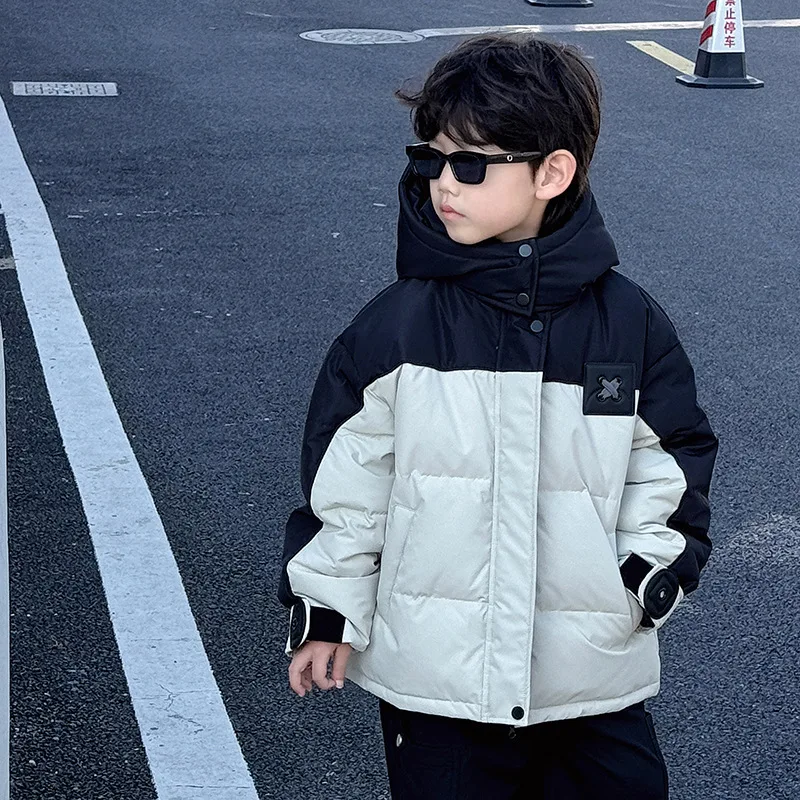 Winter Down Jacket For 1-10Y Boys Thicken Color Blocking Hooded Kid Boys Overcoat Normcore Warm Windproof Toddler Boys Outerwear