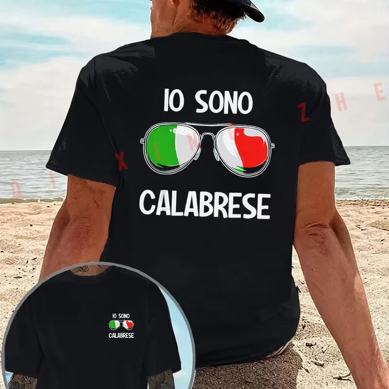 T-shirt en coton pour hommes, imprimé double face, manches courtes, col rond, été, avec inscription « IO SONO CALABRESE », fierté calabroise italienne.