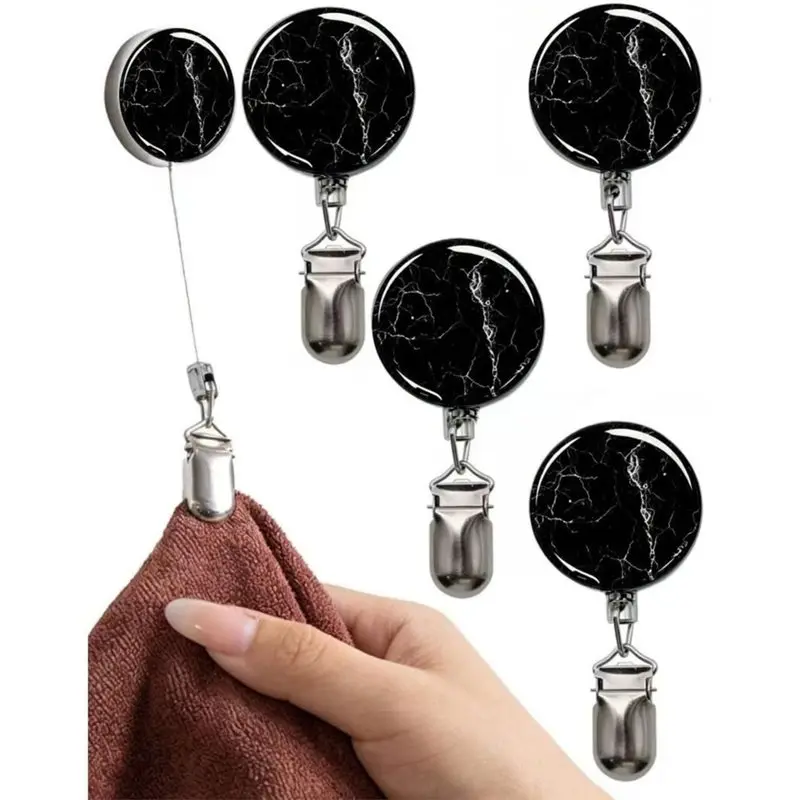 ABUI – Lot de 4 pinces à serviettes auto-adhésives rétractables, sans perçage, économisant de l'espace, pour salle de bain, armoire de cuisine et camping-car.