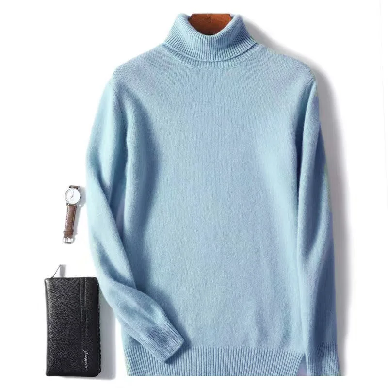 Hot Sale Men Wool Sweater high-neck Long Sleeve Pullovers Solid Color Standard Clothes Male Cashmere Knitting Jumpers