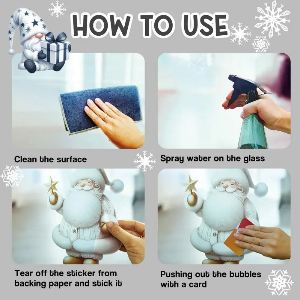 ملصقات مرآة باب نافذة عيد الميلاد سانتا كلوز كات ندفة الثلج زجاج نافذة ملصق كهرباء لتزيين حفلة عيد الميلاد #5