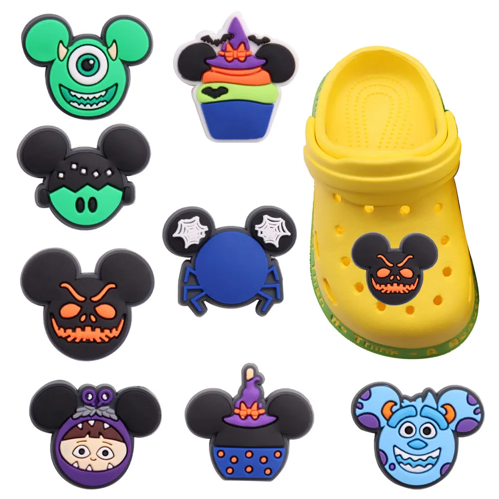 1-8PCS Cartoon Miniso Disney Mickey Head Monster Cupcake PVC Shoe Charms Sandals Shoes Decoration For Clogs Pins Holiday Present