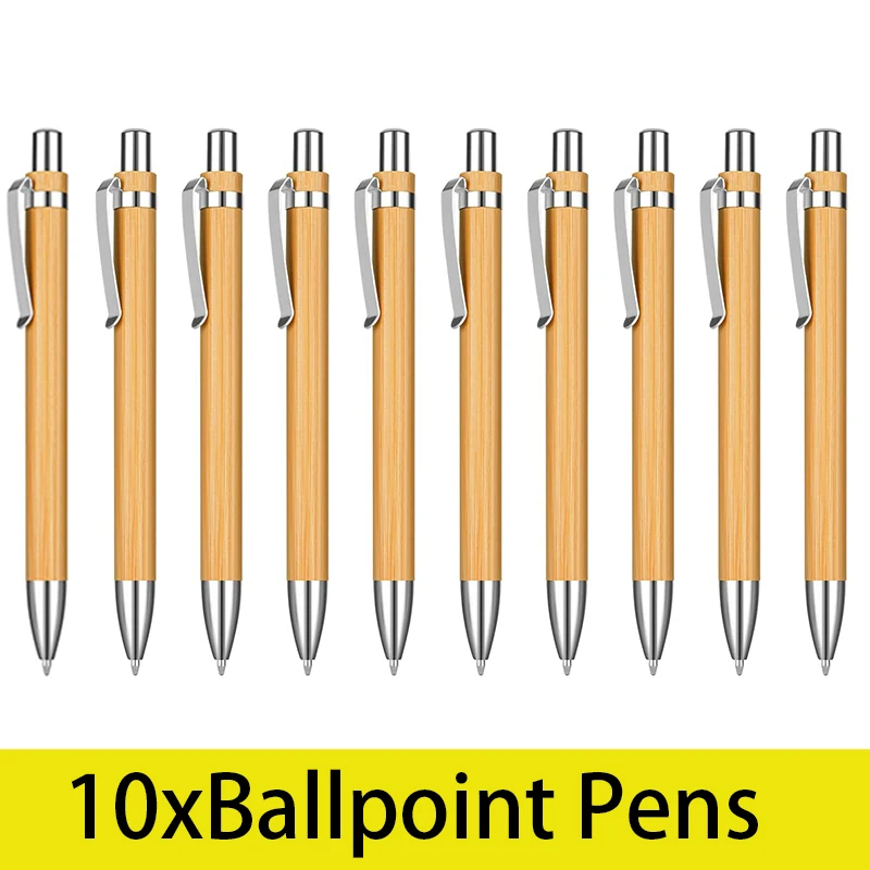 10Pcs Bamboo Pen Wholesale Stationery Bamboo Press Ballpoint Pen