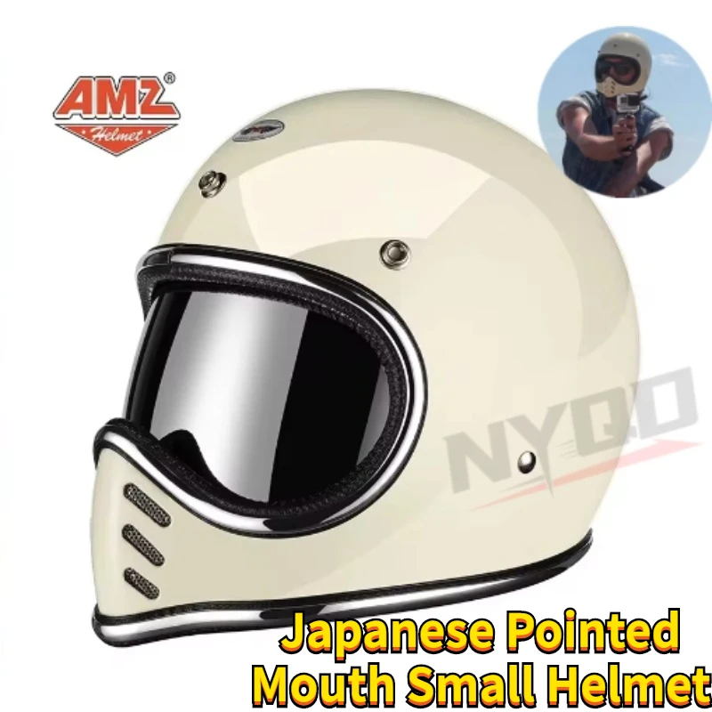 AMZ Japanese Pointed Mouth Small Helmet Personalized Helmet Retro Motorcycle Full Cover Fiberglass All Year Round Full Helmet