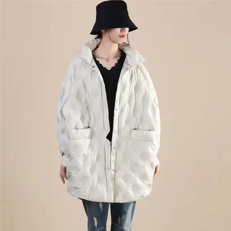 Ultralight Warm Shirt Down Jacket Women Mid-length Parkas Fashion Single-breasted Oversize Winter Puffer Coats Female