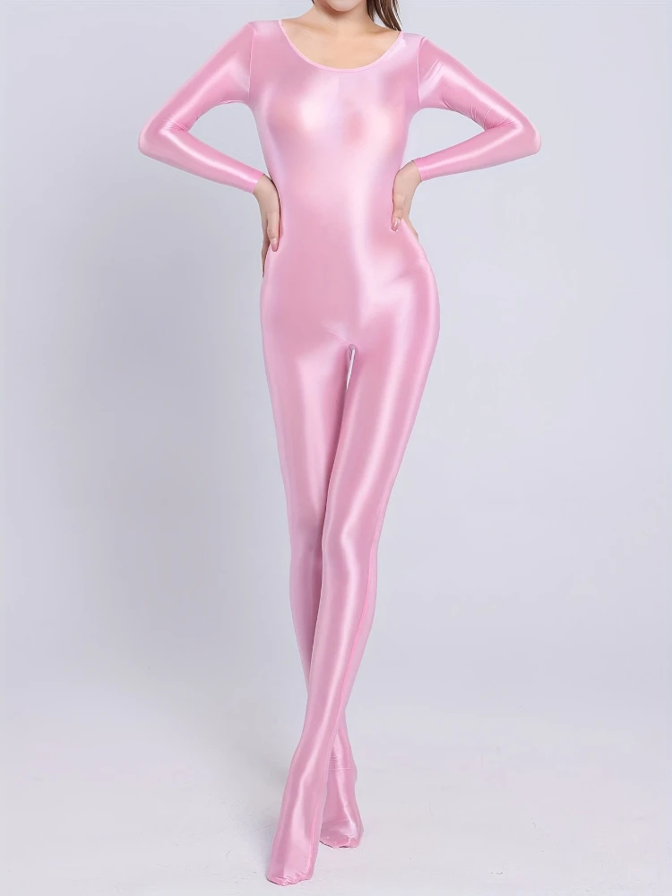 بذلة نسائية لامعة بأكمام طويلة رومبير للسيدات من الساتان اللامع بدلة للجسم للحفلات والنوادي الليلية DJ Bar #1
