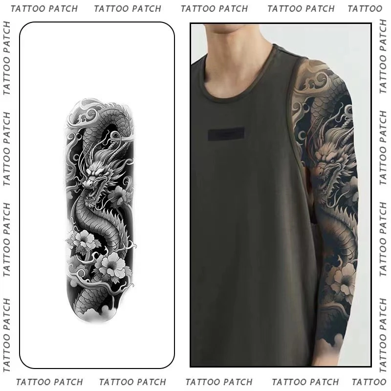 Dragon Flames of Anger Juice Herbal Tattoo Sticker Full Arm Leg Dark Semi-permanent Waterproof Fake Tattoo Lasting Art Men Women