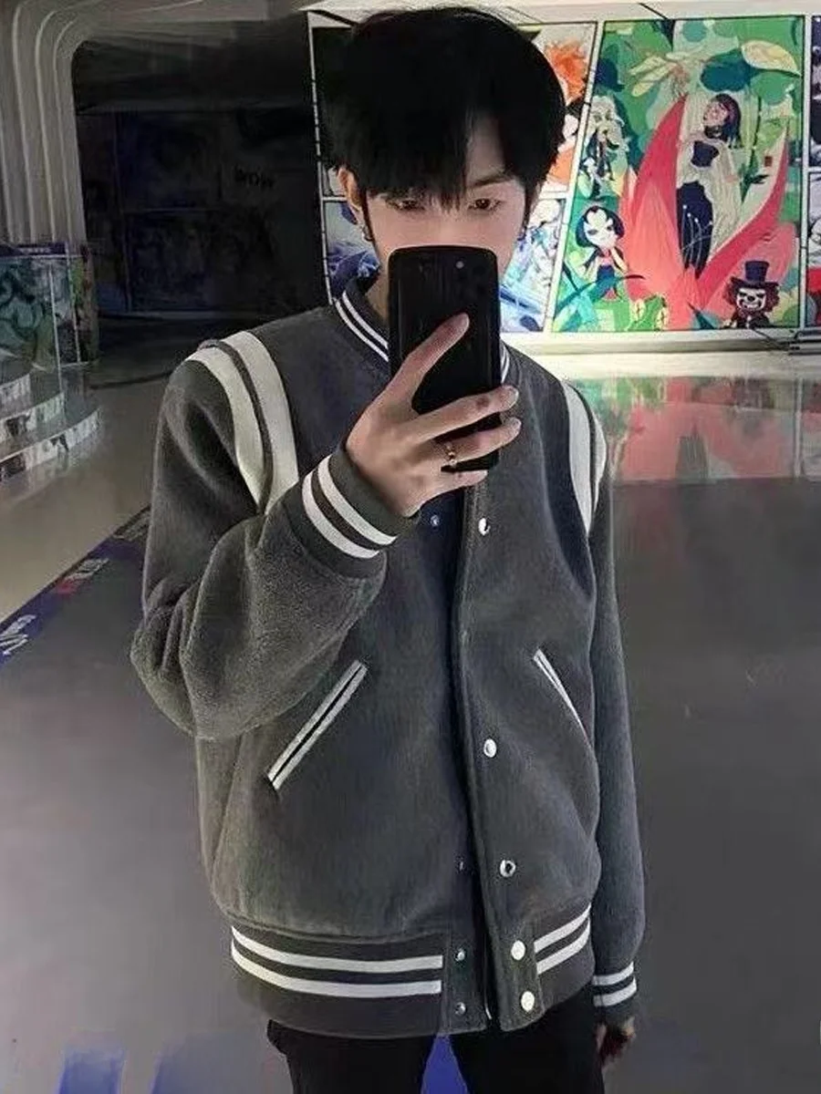 

Американская свободная бейсбольная куртка унисекс из смесового хлопка, утепленная, в стиле ретро, с твидовыми вставками, модная