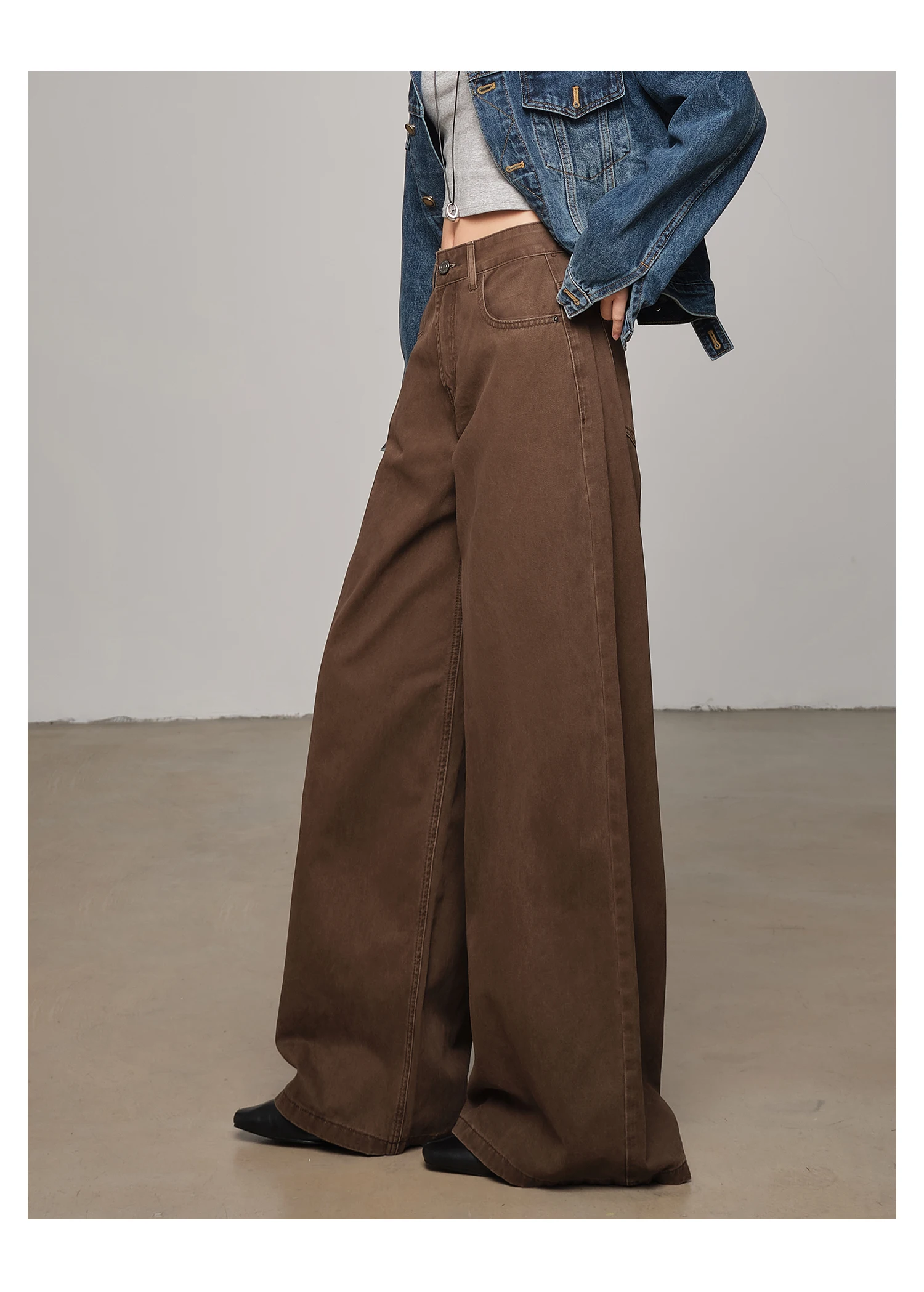 ZHISILAO-pantalones vaqueros de pierna ancha para mujer, Vaqueros de pierna ancha marrones, holgados, informales, Y2K, hasta el suelo, ropa de calle, Otoño Invierno 2025