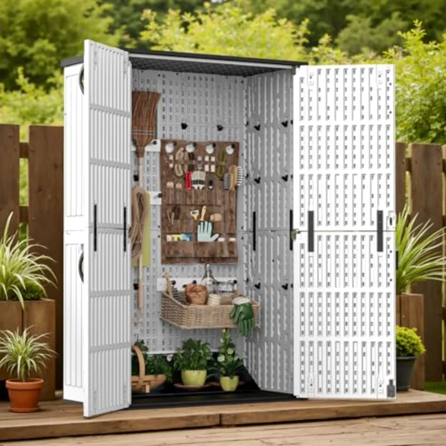 Outdoor Storage Cabinet for Patio Use, Powder-Coated Steel, Matte Black, Weather-Resistant with Lockable Doors and Ventilation