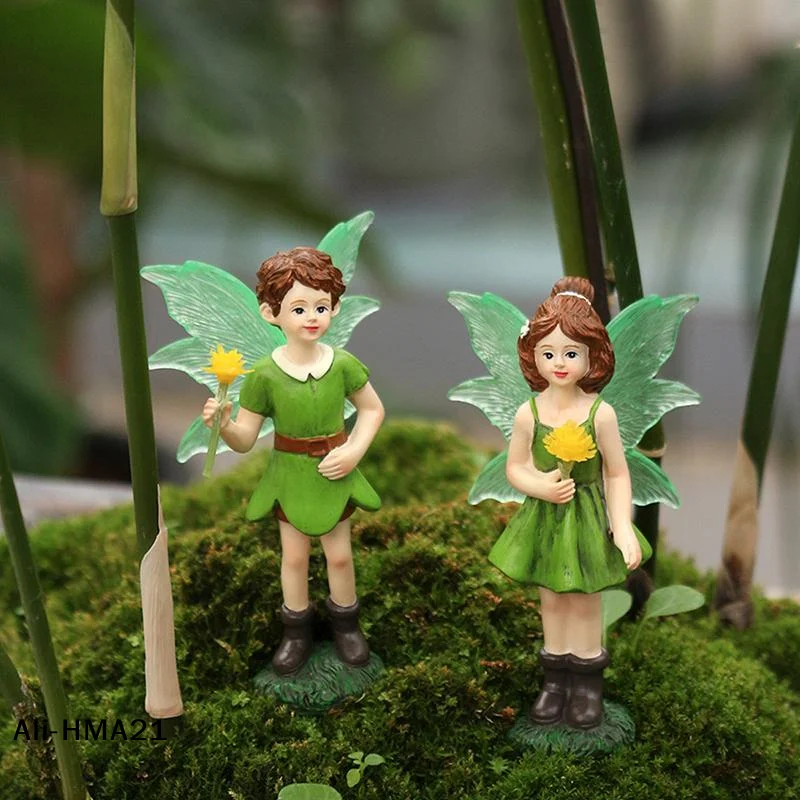 2Pcs Funny Fairy Boy And Girl Statue, Fairy Garden Accessories, Resin Sculpture For Micro Landscape Flowerpot Lawn Yard Garden