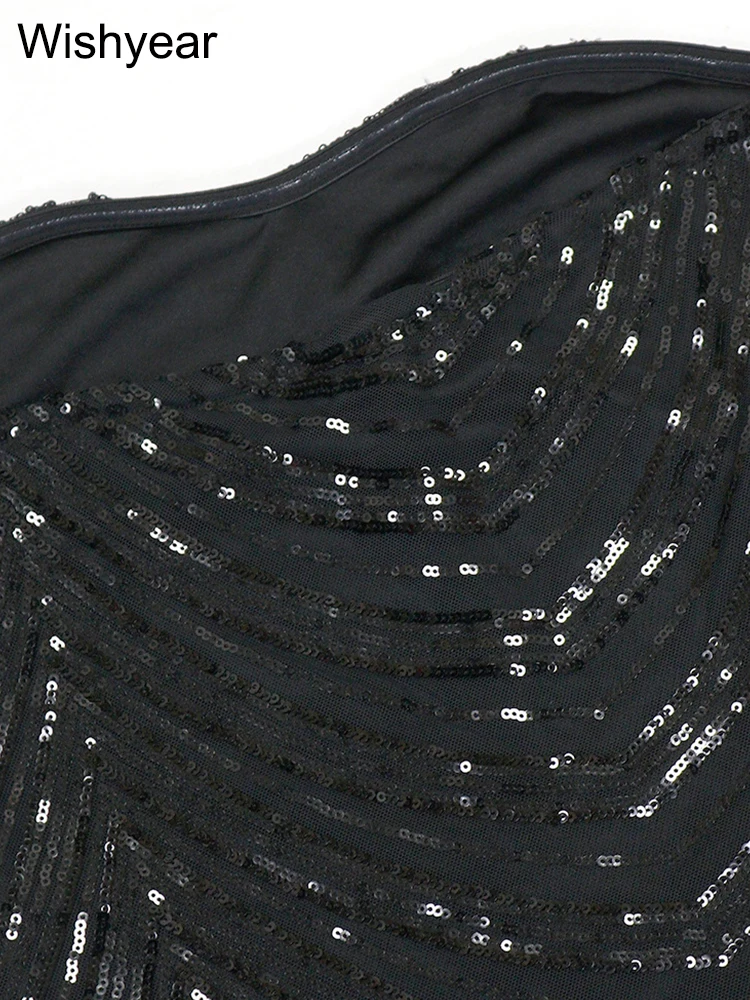 新しいセクシーなスパンコールナイトクラブストラップレスミニドレス女性のためのノースリーブボディコンエレガントな誕生日パーティーウエディングイブニングドレス夏