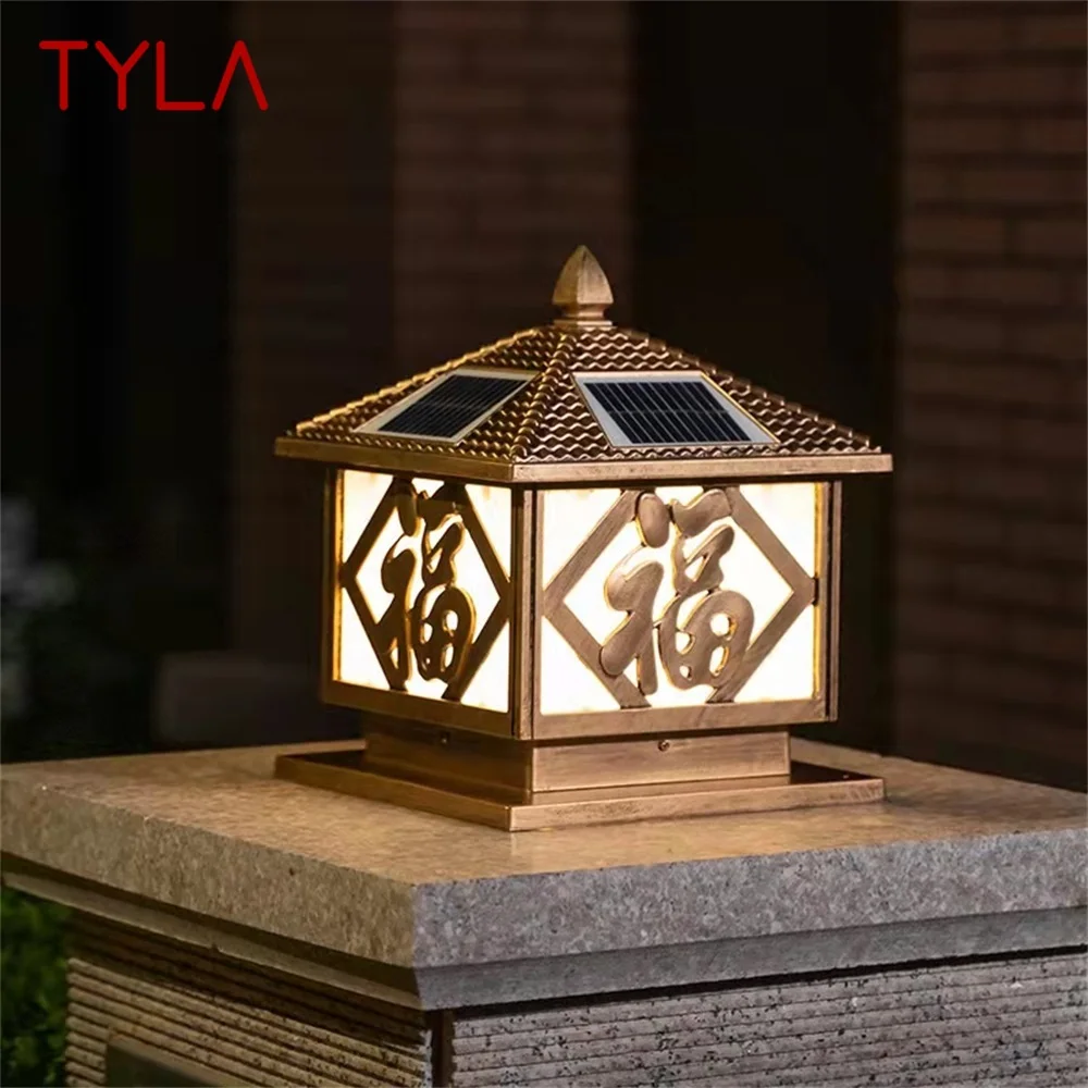 TYLA Outdoor Solar LED Waterproof Bronze Pillar Post Lamp Fixtures for Home Courtyard Garden Light