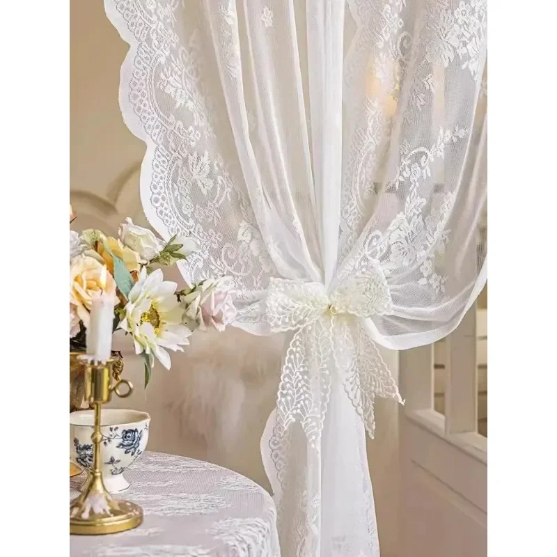 1 Pair Curtain Accessories Elegant White Lace Tiebacks for Curtain Decoration - French Retro Bowknot Style