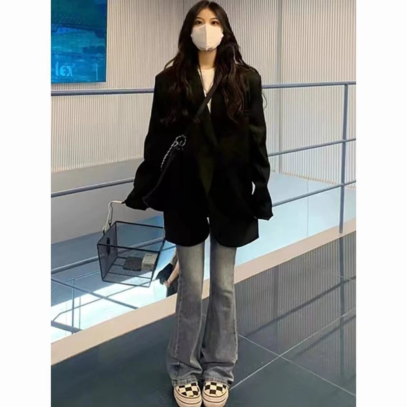 

Women's Fall/Winter Vintage Casual Short Long Sleeve Blazer Coat Commuter Solid Color Loose Single-breasted Blazer Collar Coats