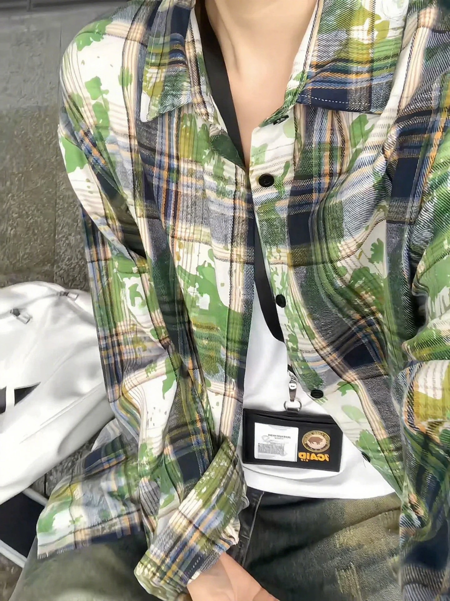 

Винтажная зеленая клетчатая мужская рубашка с длинным рукавом в стиле тай-дай, стильная, в американском стиле, с защитой от солнца, верхняя одежда для пар