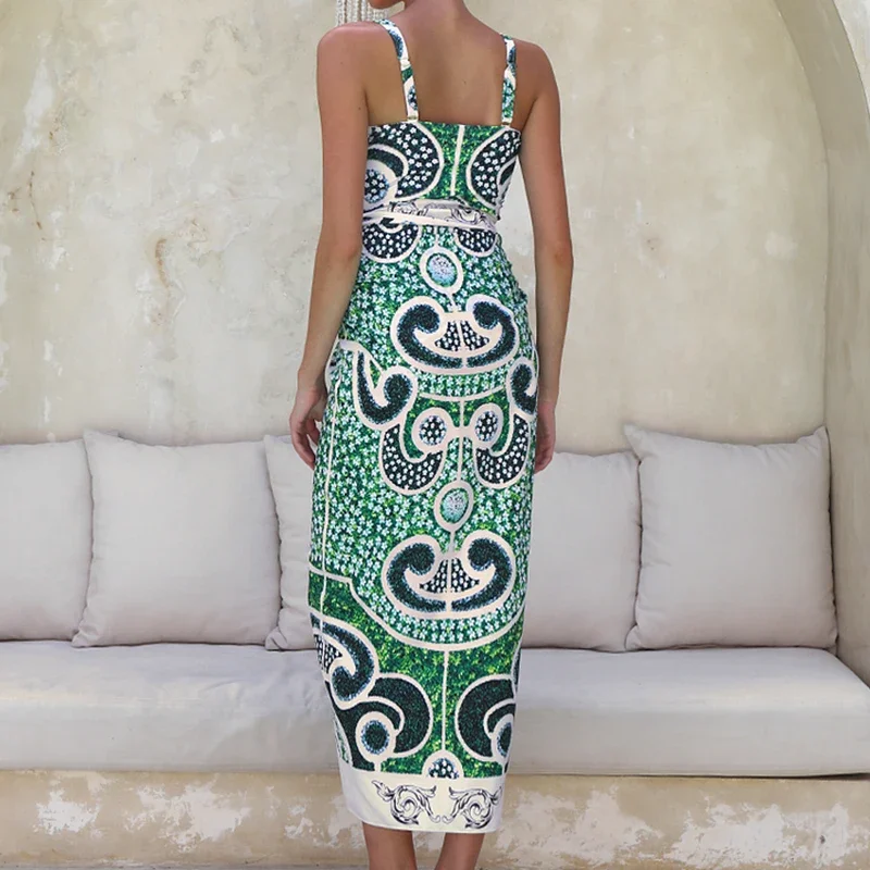 Vintage Sexy Women's Two-piece Swimsuit Garden Printed One Piece Swimsuit with Wrapped Skirt Bodysuit Beachwear ﻿