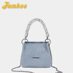 Jamhoo Luxury All-match Bucket Handbag Chain Small Leisure Shoulder Pack Soft Denim Canvas Shoulder Bags For Women Bolsa