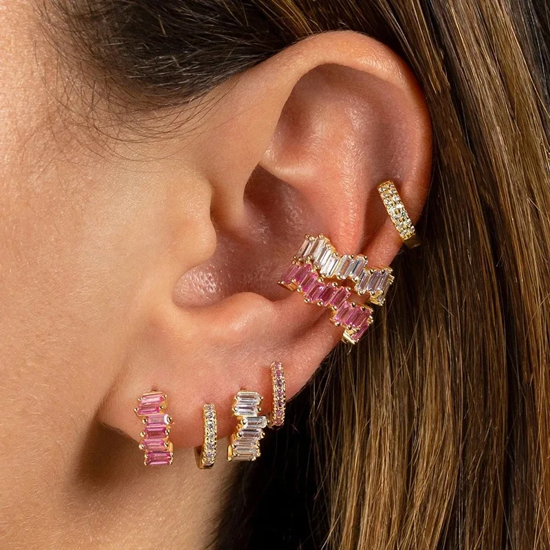 1pc Stainless Steel Cubic Zirconia Ear Cuff Ear Clip for Women Adjustable C Shape Without Piercing Cuff Earring Fashion Jewelry