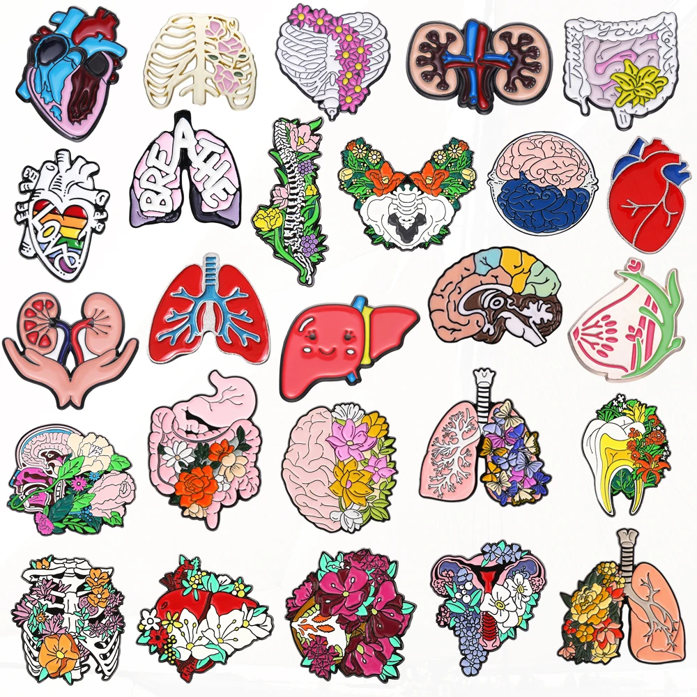 Chest Brain Stomach S Pinse Women Uterus Lung Teeth Creative Metal Badge Punk Lapel Pins Jewelry Medical Organs Enamel Pin Heart