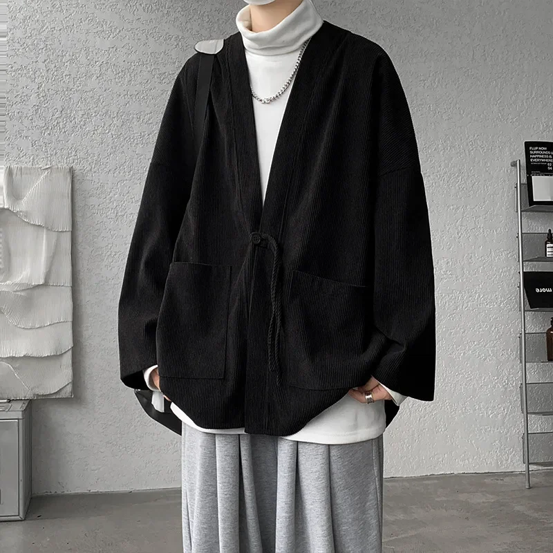 

Corduroy Jacket Men Loose Cardigan Coat Solid Color Plus Size 5XL Outerwear Vintage Top Spring Autumn