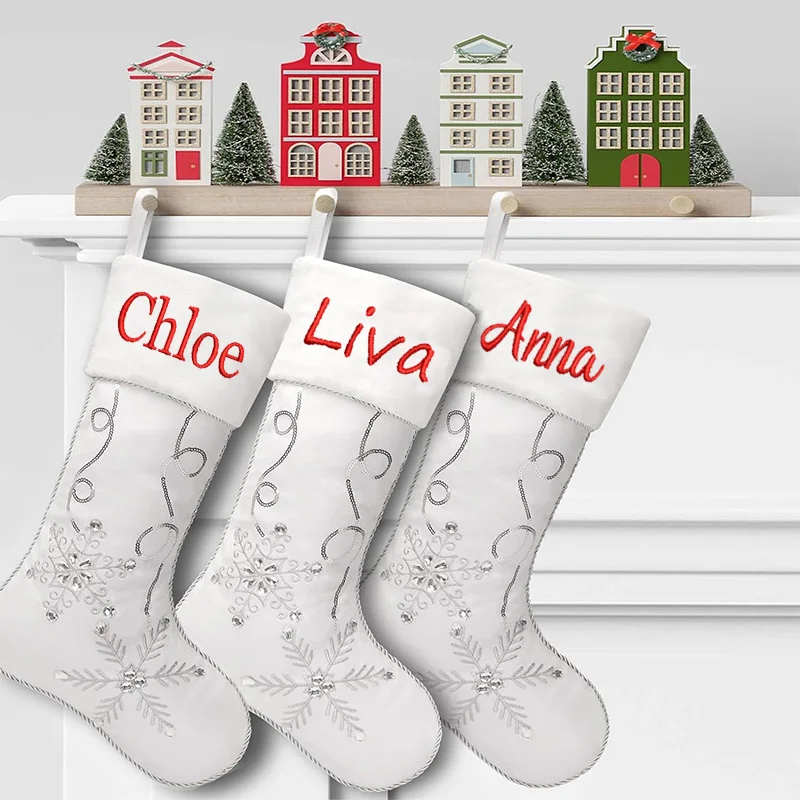 

Personalized Christmas Silver Snowflake Christmas Socks Soft Thick Plush Socks Holiday Decorations Christmas Tree Hangers