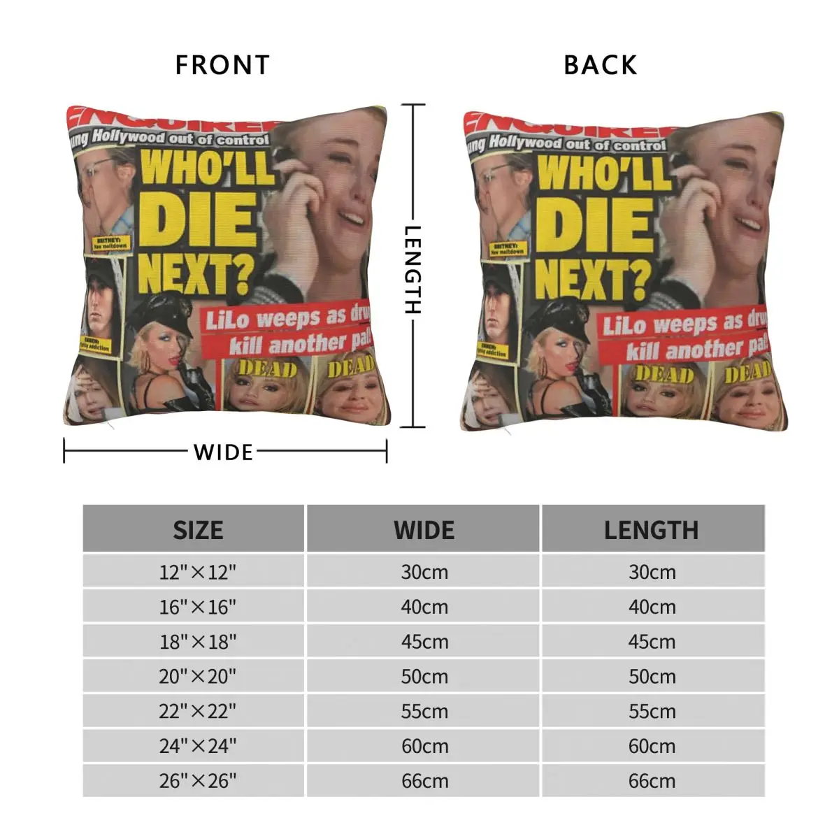 Who'll Die Next Lindsay Lohan Square Pillowcase Polyester Linen Velvet Printed Zip Decor Pillow Case Room Cushion Case 45x45