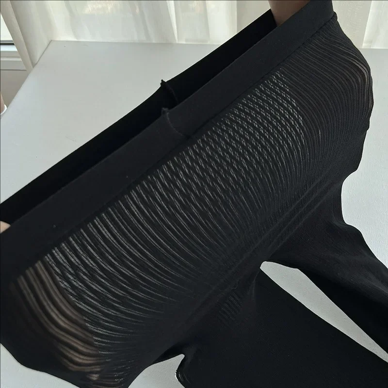 Knit Tights Ribbed Pantyhose Women Lace Sexy Black See-Through Stockings Soft Striped Skinny Leggings Fashion Ladies Pantyhoses