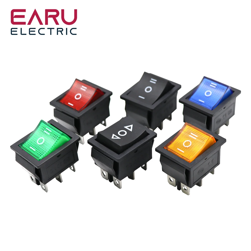 1pc DIY Rocker Switch Power Switch Boat 3 Position 6Pin Button Latching with Lamp Light KCD4 16A 250VAC/ 20A 125VAC On-Off-on