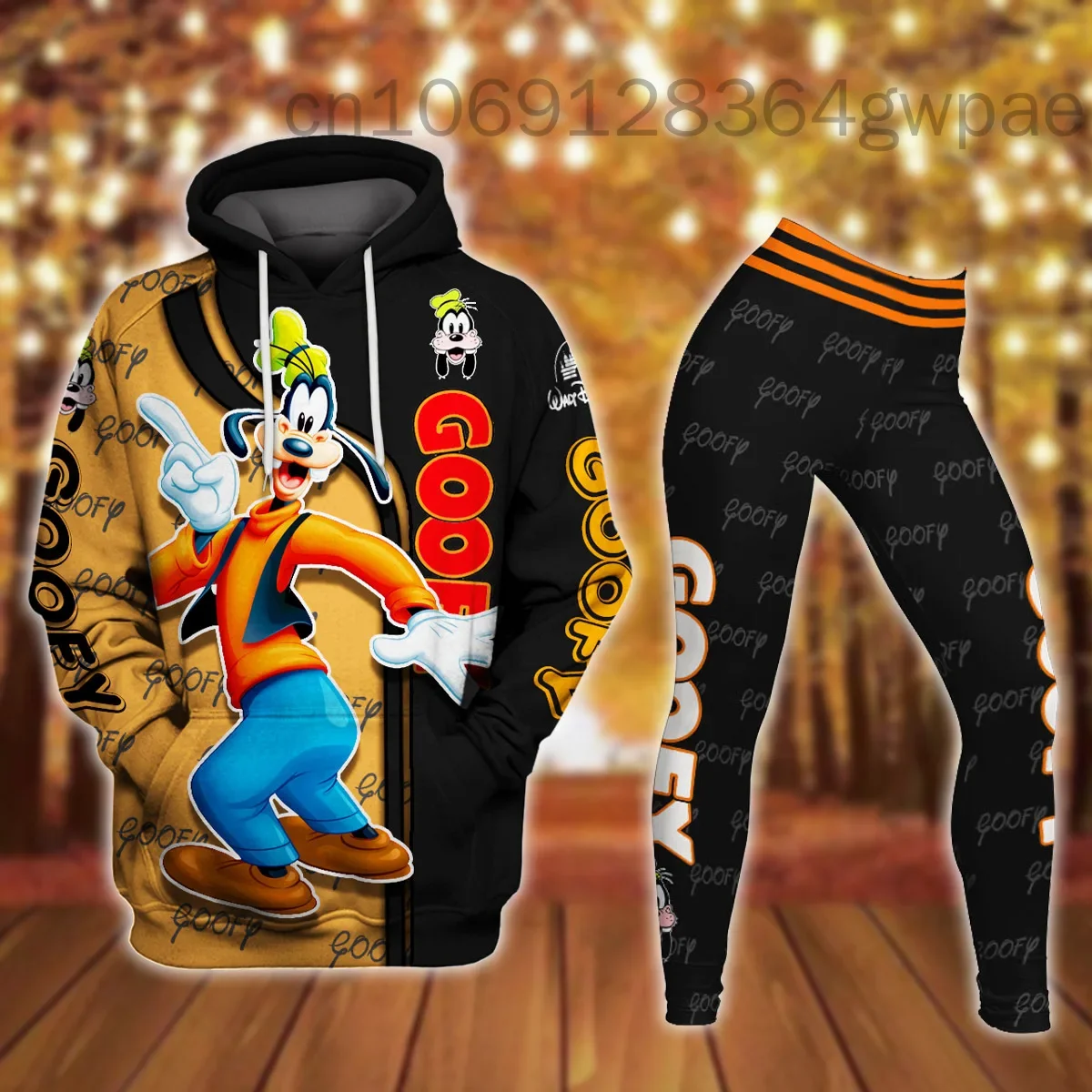 Personalized Disney Goofy Castle Glitter 3d Women's Hoodie and Leggings Suit Minnie Yoga Pants Sweatpants Fashion Tracksuit Set