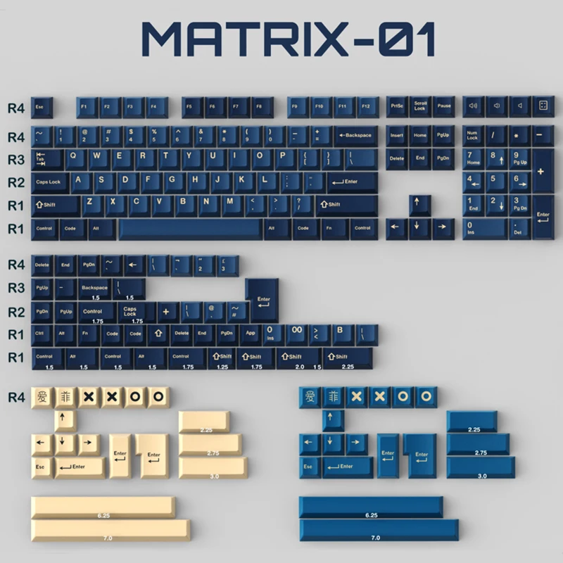 Imagem -06 - Chaves Cherry Profile Keycaps Matrix 01 Tampões de Chave de Tiro Duplo com Chave de Espaço 7u 1.75u 2u Mudança Iso Digite Gmk Teclado Mechnical 192