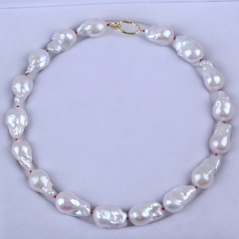 18cm 14-16mm natural white freshwater fireball baroque pearl necklace