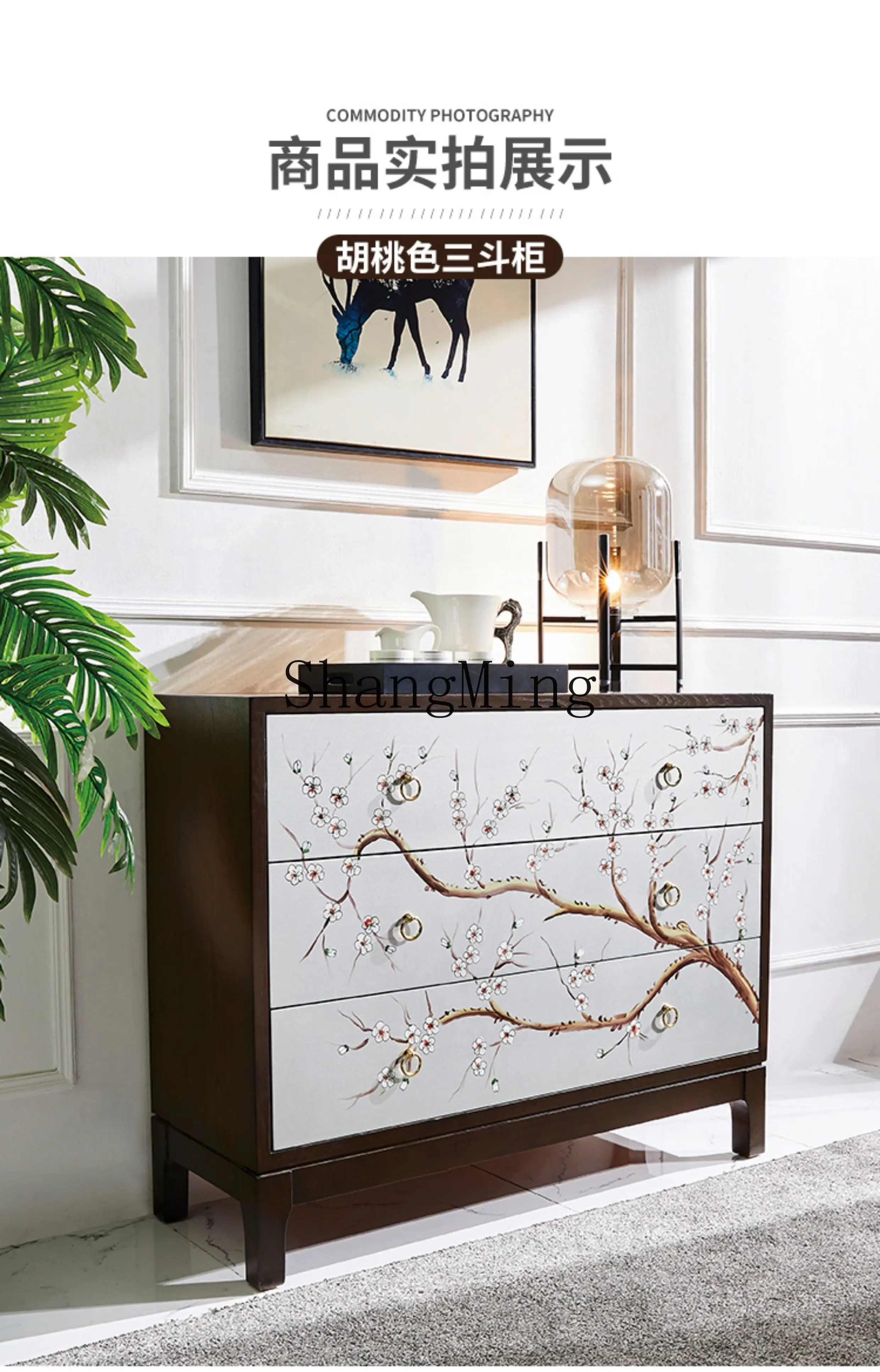 Nowa chińska komoda z litego drewna do salonu, prosta szafka wejściowa, malowana szafka do przechowywania, retro komoda.