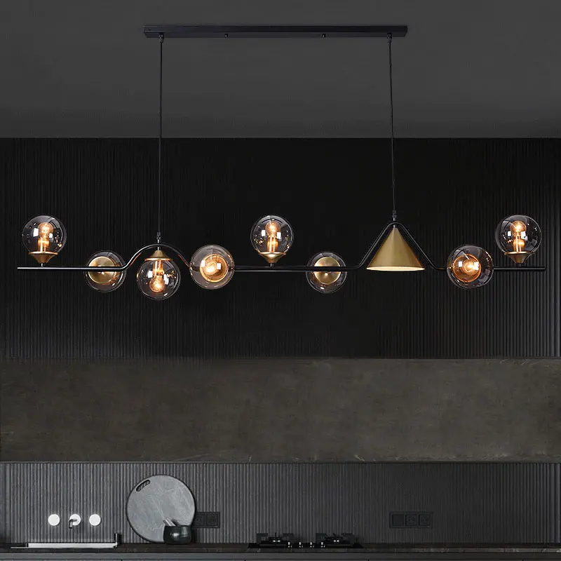 Imagem -05 - Modern Nordic Glass Chandelier Minimalismo Black Gold Lâmpada Led Luxo Pingente Luz Restaurante e Sala de Decoração Long Strip