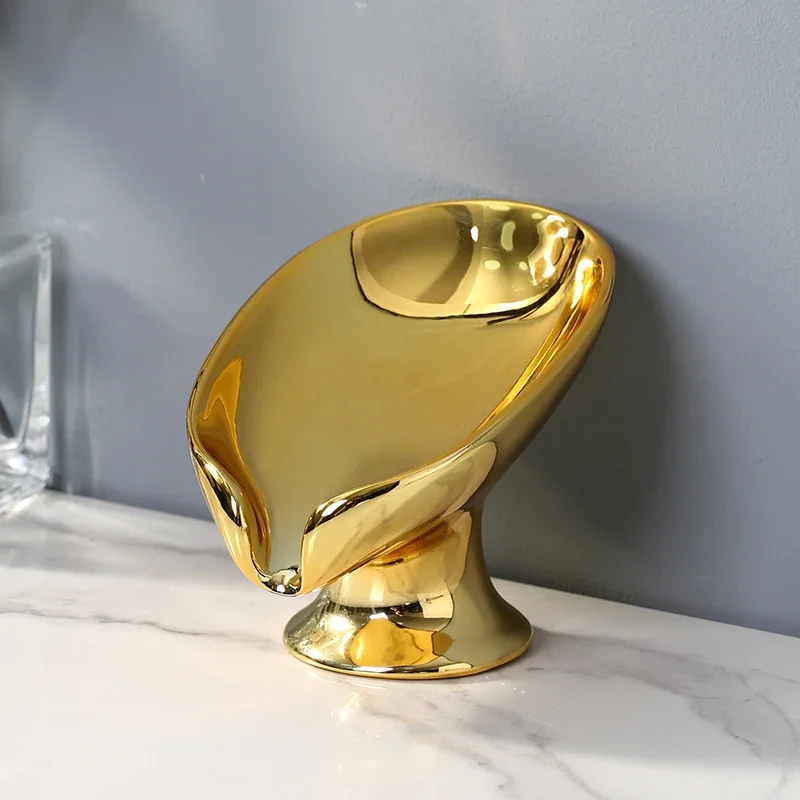 No Punching Soap Dish Bathroom Storage Soap Holder Wristband Hand Dispenser Gold and Silver Ceramics Washbasin Drain Soap Holder - view 5
