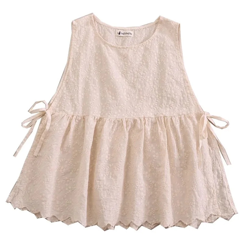 Sweet Forest Sle-Chaleco bordado de algodón puro, Top Svel, prendas de vestir exteriores de verano, informal, cómodo, holgado, redondo Ne