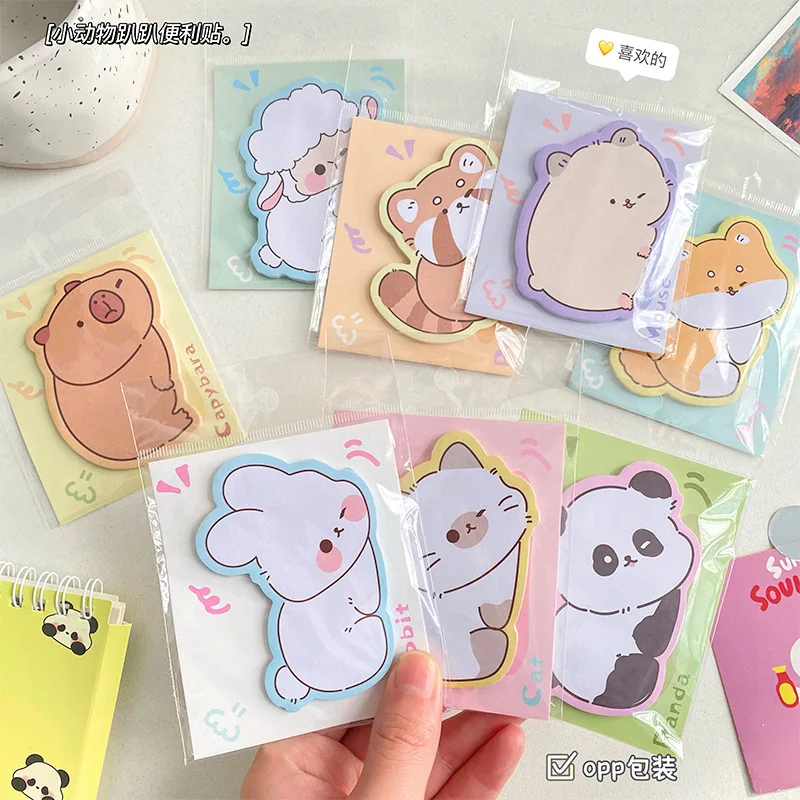 2/5set Cute Animal Sticky Notes Cute Cartoon Memo Pad Ins Kawaii Stationery Posted Tabs Its Memo Message Paper School Supplies