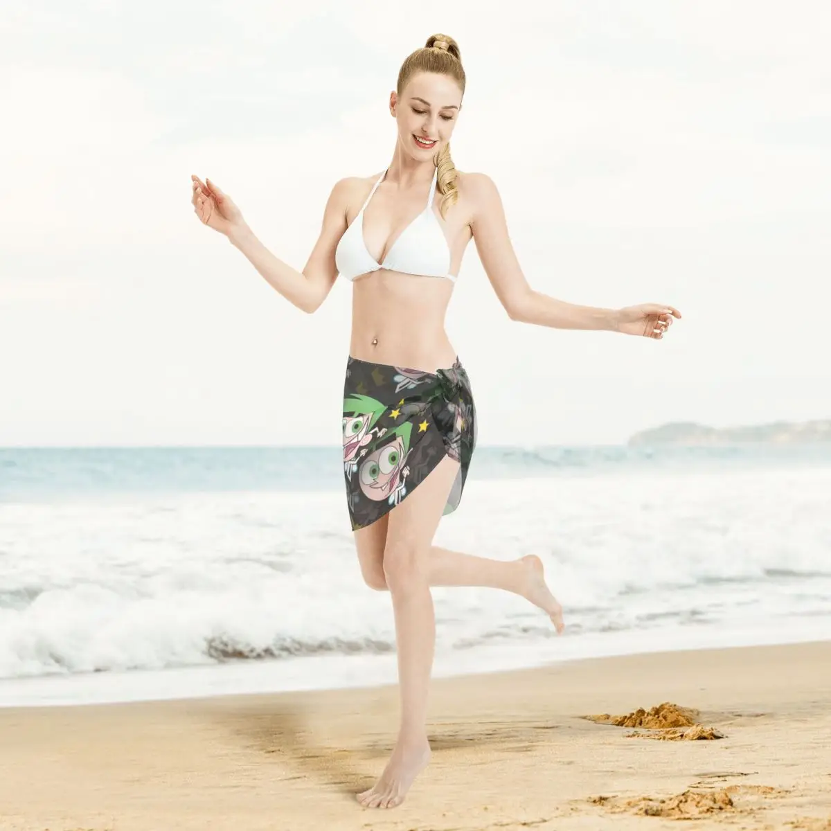 أزياء مخصصة The Fairly Oddparents فستان شاطئ غير رسمي يزين الكلاسيكية الكرتون المرأة قصيرة Sarongs الشاطئ التفاف لملابس السباحة