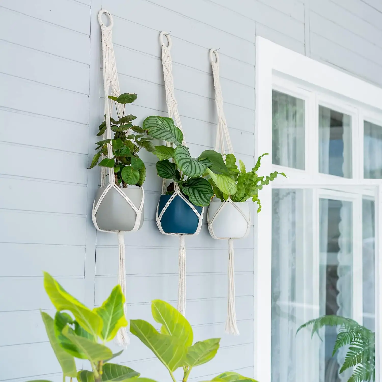 3 Stück Boho-Makramee-Pflanzenaufhänger, Wandbehang für Pflanzgefäße im Innen- und Außenbereich, Blumentopfseil für Heimdekoration – Detail 5